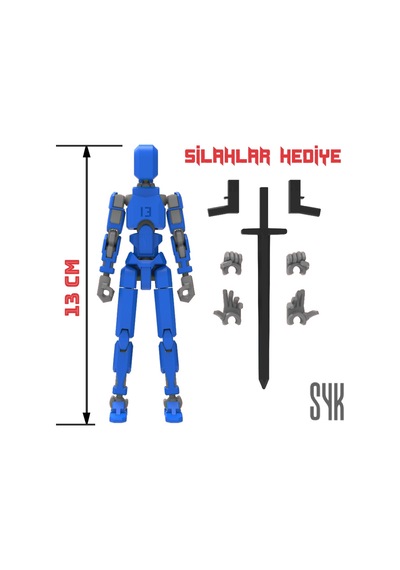 Robot 13 Dummy Mavi Gri Tüm Eklemleri Hareketli Aksiyon Figürü Oyuncak