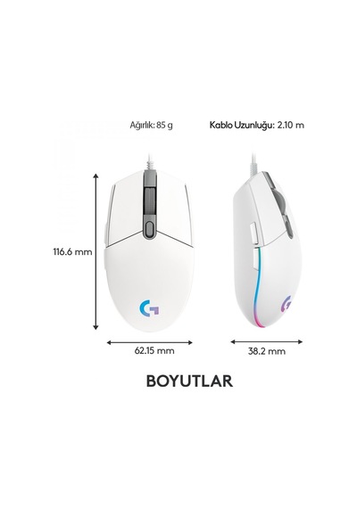 LOGITECH G G102 LIGHTSYNC OYUNCU MOUSE BEYAZ  910-005824