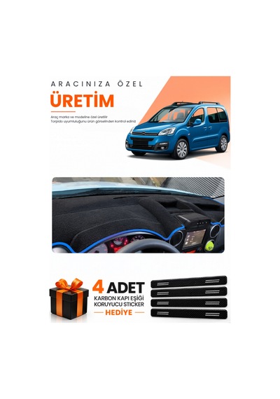 Citroen Berlingo Çukurlu Kpksız 2015-2020 Uyumlu Torpido Koruma Örtüsü Oto Kılıfı - S.mavi - Cı016