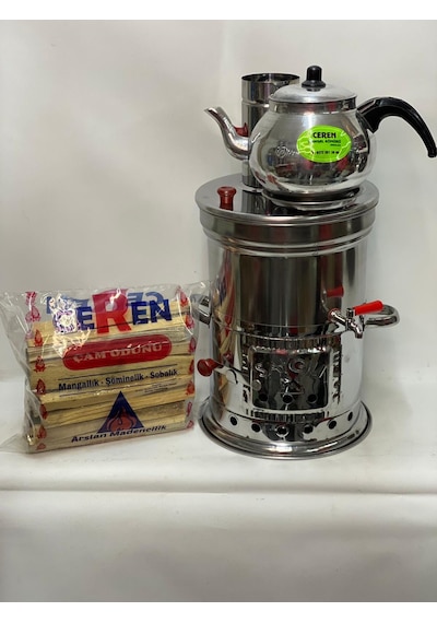 Semaver Tek Musluklu 5 Lt Demlik ve Paket Odun