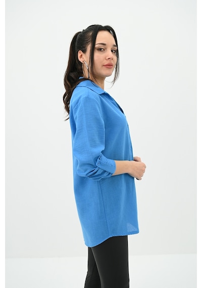 Koza Butik Kadın Keten Cep Detaylı Gömlek 1732-24 001