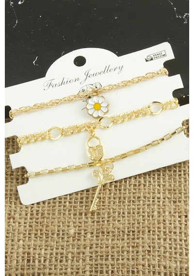 3 Adet Papatya Trend Zincir Bileklik - Sarı N145 38809556