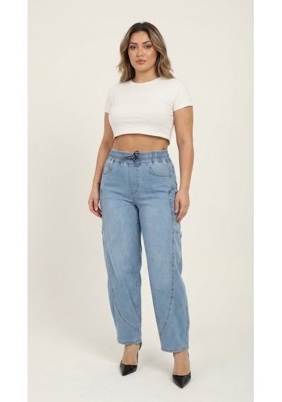Zanessi Fashıon Büyük Beden Beli Lastikli Cepli Likralı Denim Mom Kesim Kadın Pantolon Siyah Zanessi Fashıon Büyük Beden Beli Lastikli Cepli Likralı Denim Mom Kesim Kadın Pantolon Siyah