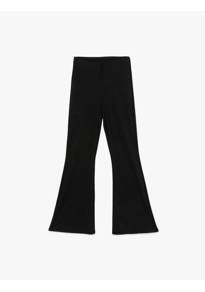 Koton Viskon Karışımlı Taş Detaylı Slim Fit İspanyol Paça Pantolon Siyah 5sak40030uk