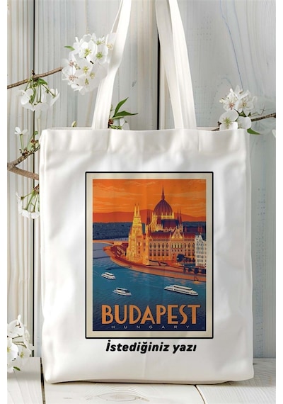 Art Hediye Budapest Baskılı Bez Çanta Omuz Çantası Kişiye Özel Desen 5 Çok Renkli