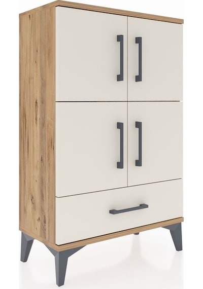 Arges Komodin 4 Raflı Tek Çekmeceli 4 Kapaklı 60x30x96 Çam-ay... Çam