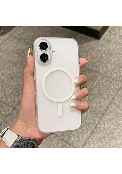 Apple iPhone Uyumlu 16 Tuna Buzlu Sert İnce Magsafe Telefon Kılıfı Şeffaf