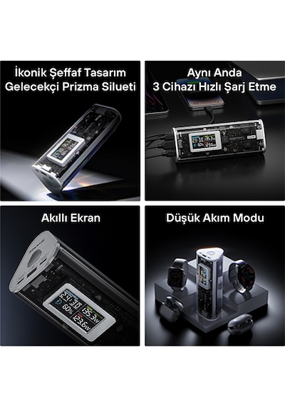 Sharge 170W - Yüksek Güçlü ve Şeffaf Tasarımlı GaN Powerbank - Gri