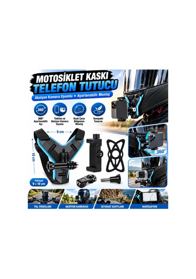 Kahveci.store Motorsiklet Kask Önü Takılan Telefon Tutucu Aksiyon Kamerası Takılabilen Aparat 22 Standart