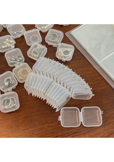 10 Adet Mini Şeffaf Plastik Altın Takı Mücevher Kolye Yüzük Küpe Saklama Kutusu Plastik 35 X 35 Çok Diğer