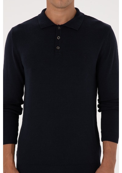 U.S. Polo Assn. Erkek Slim Fit Polo Yaka Lacivert Basic Kazak 50307799-VR033