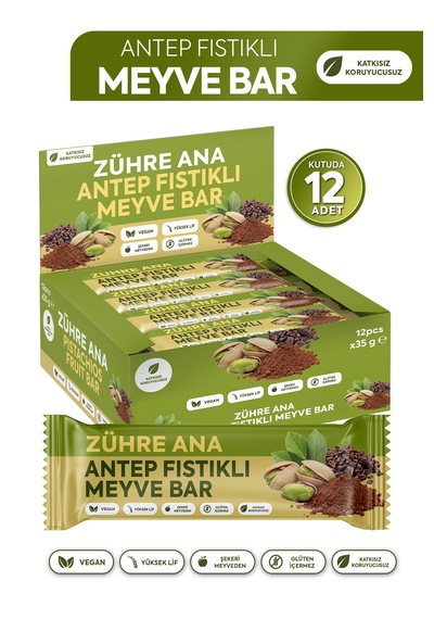 Antep Fıstıklı Ve Kakaolu Meyve Bar, Şeker İlavesiz 35 Gr X 12 Adet