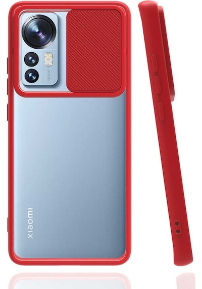 Kilifone - Xiaomi Uyumlu Mi 12 - Kılıf Slayt Sürgülü Arkası Buzlu Lensi Kapak - Kırmızı