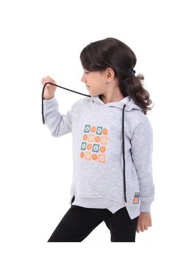 Toontoy Kız Çocuk Baskılı Sweatshirt Gri Melanj