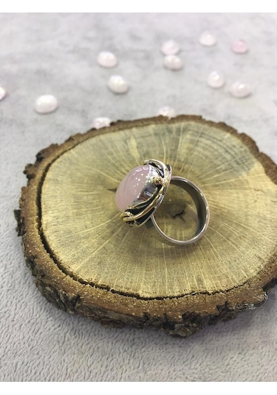 Pembe Kuvars Taşlı Gümüş Yüzük 925 Ayar Taş (272833420)