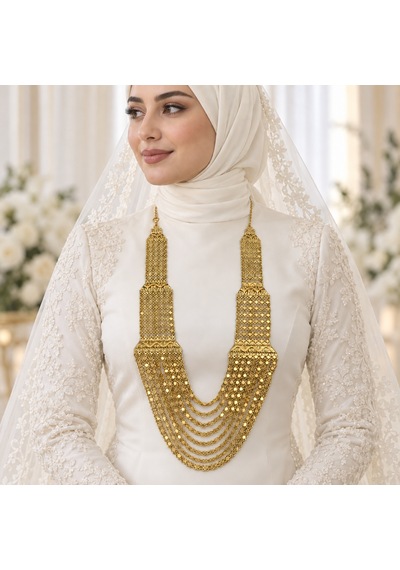 Kadın Gold Renk 8 Sıralı Madonna Kolye Urfa Akıtması Düğün Ve Kına Gerdanlığı Renkli