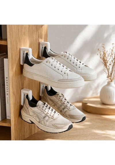 Duvar Tipi Ayakkabı Askısı 2 Li Set Sneaker Duvar Rafı Yer Kaplamayan Organizer Beyaz