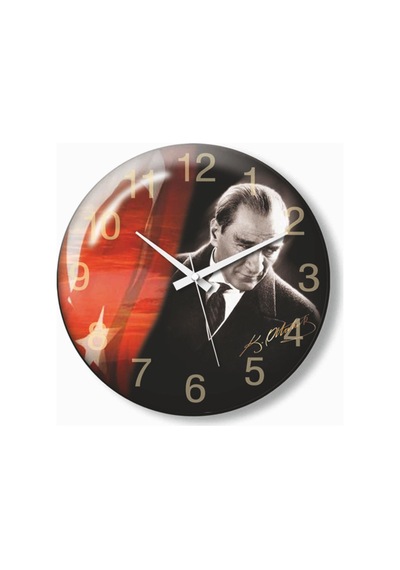 Atatürk Ve Bayrak Duvar Saaati Çok Renkli