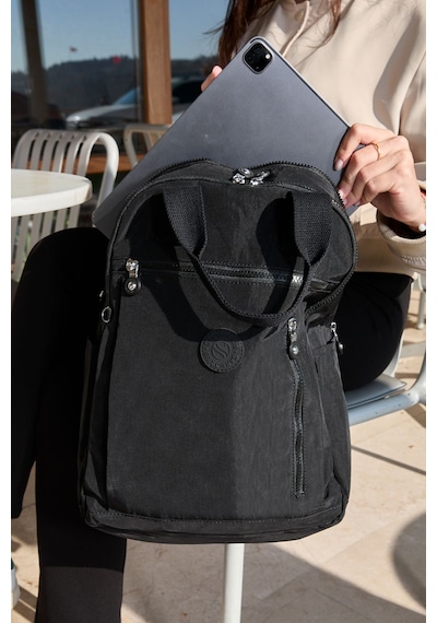 Sanmorris Unisex Suya Dayanıklı Krinkıl Kumaş Çok Gözlü Siyah Laptop Okul Ve Sırt Çantası Sı-3063 Siyah