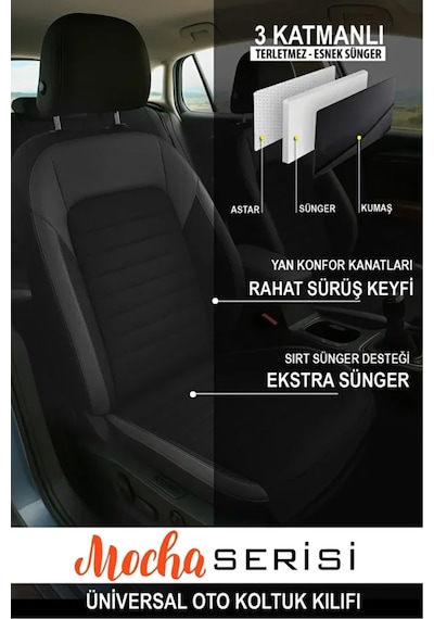 Nissan Qashqai +2 1.5 Dci Tekna Connect Glassro 2012 Uyumlu Moça Serisi Tay Tüyü Siyah Oto Kılıfı Tam Set