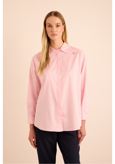 Aker Sırtı Volan Detaylı Cotton Gömlek Pembe Pembe