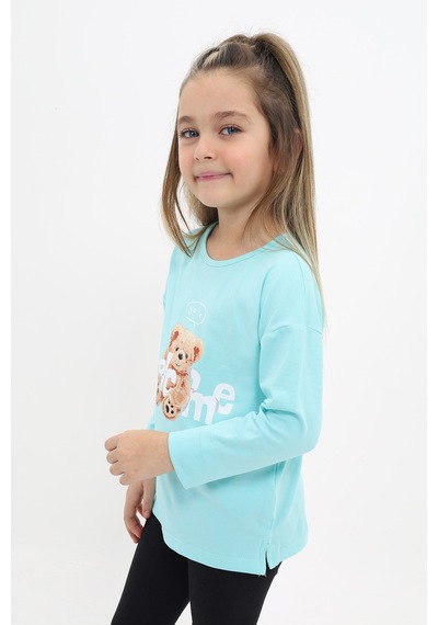 Toontoy Kids Toontoy Kız Çocuk Welcome Ayı Baskılı Tişört Mint Yeşili