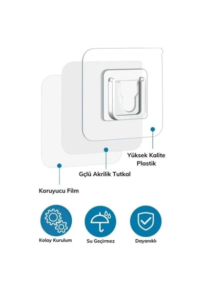 Fortune Çift Taraflı Yapışkanlı Geçmeli Klips 10 Çift Eşya Sabitleme Askısı Şeffaf Duvar Kancası Çok Renkli
