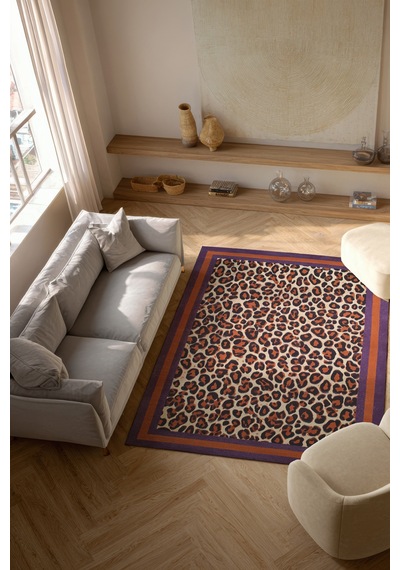 Safari Leopar Halı Mor Turuncu Halı Modern Halı İnce Halı Tasarım Halı Salon Halısı Koridor Halısı