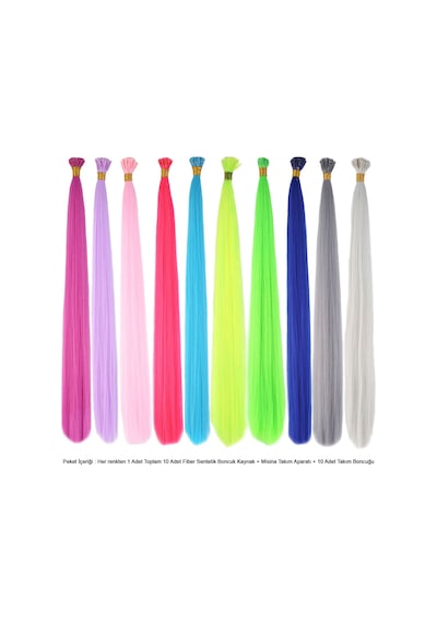 10 Adet Karışık Renkli Fiber Sentetik Kaynaklık 60cm + Misina Takım Aparatı Ve Boncuğu - Ezjı-881052 Çok Renkli