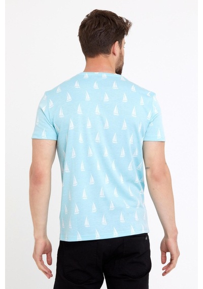 Erkek Jakarlı Basic T-shirt Mavi
