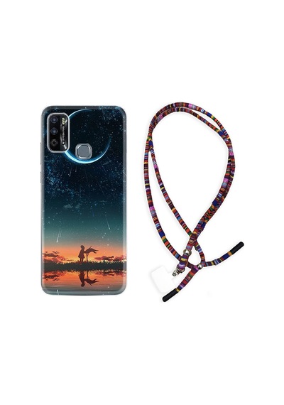 Infinix Hot 9 Play Kılıf Rasta Boyun Askılı Ay Ve Kız 1720