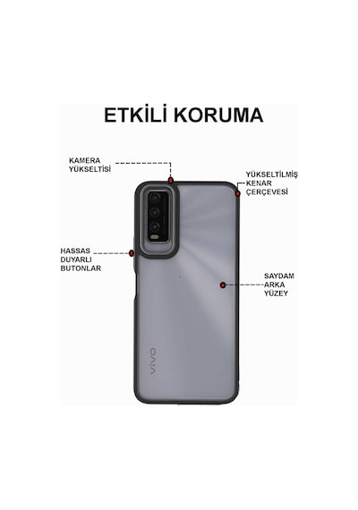 Vivo Y35 Kapak Metal Kamera Korumalı Arkası Şeffaf Silikon Kılıf