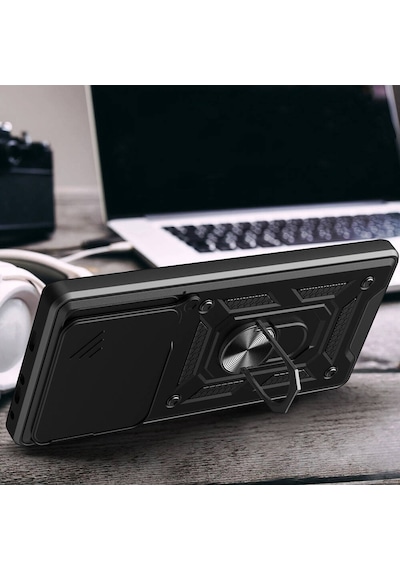 Zore Poco F6 Pro Kılıf Magnetik Standlı Kamera Korumalı Ogaa Sürgülü Vega Kapak - Mavi