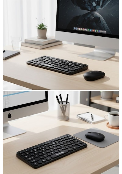Kablosuz Lacivert Bluetooth Klavye Mouse Seti Yuvarlak Tuşlu Tasarım, Türkçe Q Dizilim, Taşınabilir, Ev Ve Ofis Kullanımına Uygun Lazer
