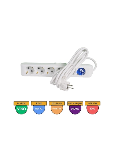 Viko Multi-let 6'lı Grup Priz Topraklı Çocuk Korumalı 5 Metre Beyaz - 90113605
