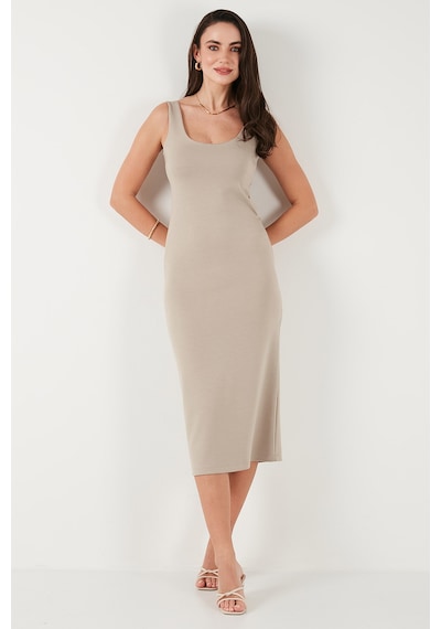 Lela Slim Fit Kalın Askılı Midi Bayan Elbise 5866154 Taş