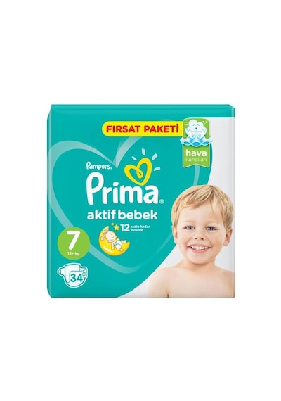 Prima Bebek Bezi Aktif Bebek 7 Beden 15+ KG Fırsat Paket 34 Adet