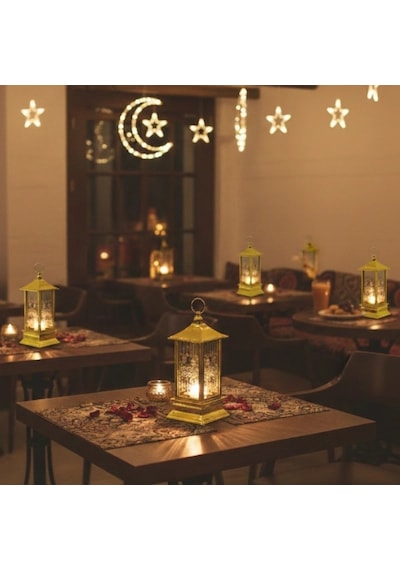 Ramazan Temalı Gold Kare Kubbe Led Lamba Altın