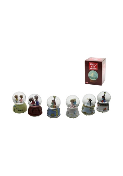 Orta Boy - 8cm Pilli - Işıklı Müzikli Kar Küresi Cam İnsan Figürlü - Desen Mix Renkli Herhangi Bir T