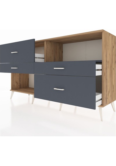 Hyperion Konsol Tek Raflı 4 Çekmeceli 176x44x99 Çam-antrasit Çam-antrasit