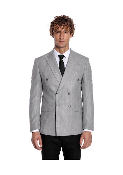 Wessi Kruvaze Slim Fit Çizgili Gri Erkek Ceket 001