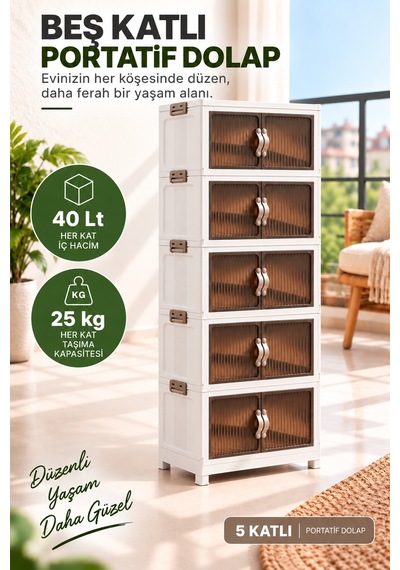 5 Katlı Portatif Organizer Dolap 200 Lt Beyaz