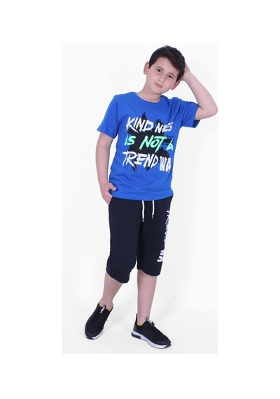 Fyk Kids Kind Nes-trend Wa Yazı Baskılı Erkek Çocuk Kapri Takım İndigo