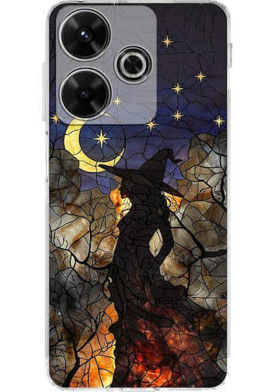 Printify Redmi 13 4g İle Uyumlu Vitray Cadı Saati Tasarımlı Şeffaf Silikon Kılıf Şeffaf