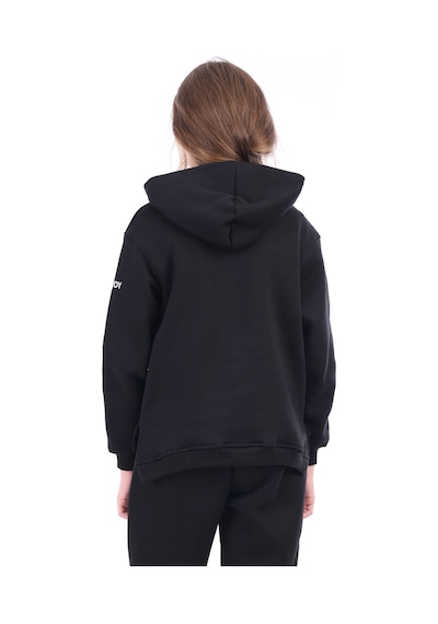 Kız Çocuk Oversize Kapüşonlu Cepli Nakış Baskılı Yırtmaçlı Sweatshirt - 3 İplik Şardonlu Siyah Kız Çocuk Oversize Kapüşonlu Cepli Nakış Baskılı Yırtmaçlı Sweatshirt - 3 İplik Şardonlu Siyah
