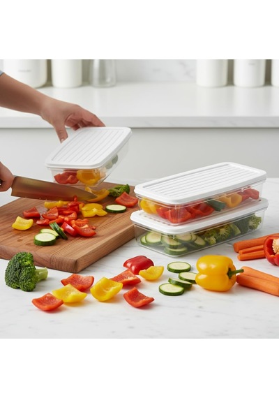 Deconox 3 Lü Slim Buzdolabı Ve Derin Dondurucu Saklama Kabı Seti Beyaz
