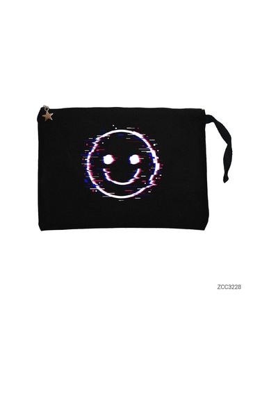 Zepplin Giyim Glitch Face Siyah Clutch Astarlı Cüzdan / El Çantası Siyah