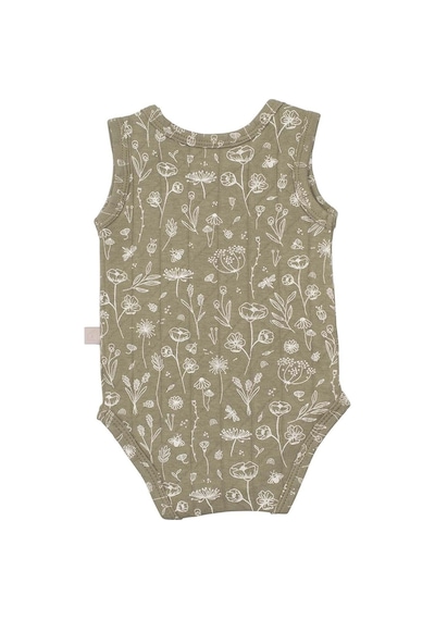 Boumini Kolsuz Çıtçıtlı Atlet Müslin Bebek Body Wild Flowers Yeşil - Yeşil