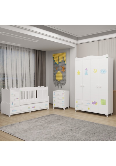 Melina Bebek Odası Yıldız 4 Kapaklı Ve Şifonyer - Uykucu Beyaz