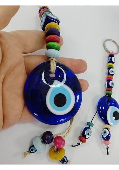 Yeni Ev Hediyesi Cam Nazarlık Seti Duvar Dekoru + Anahtarlık